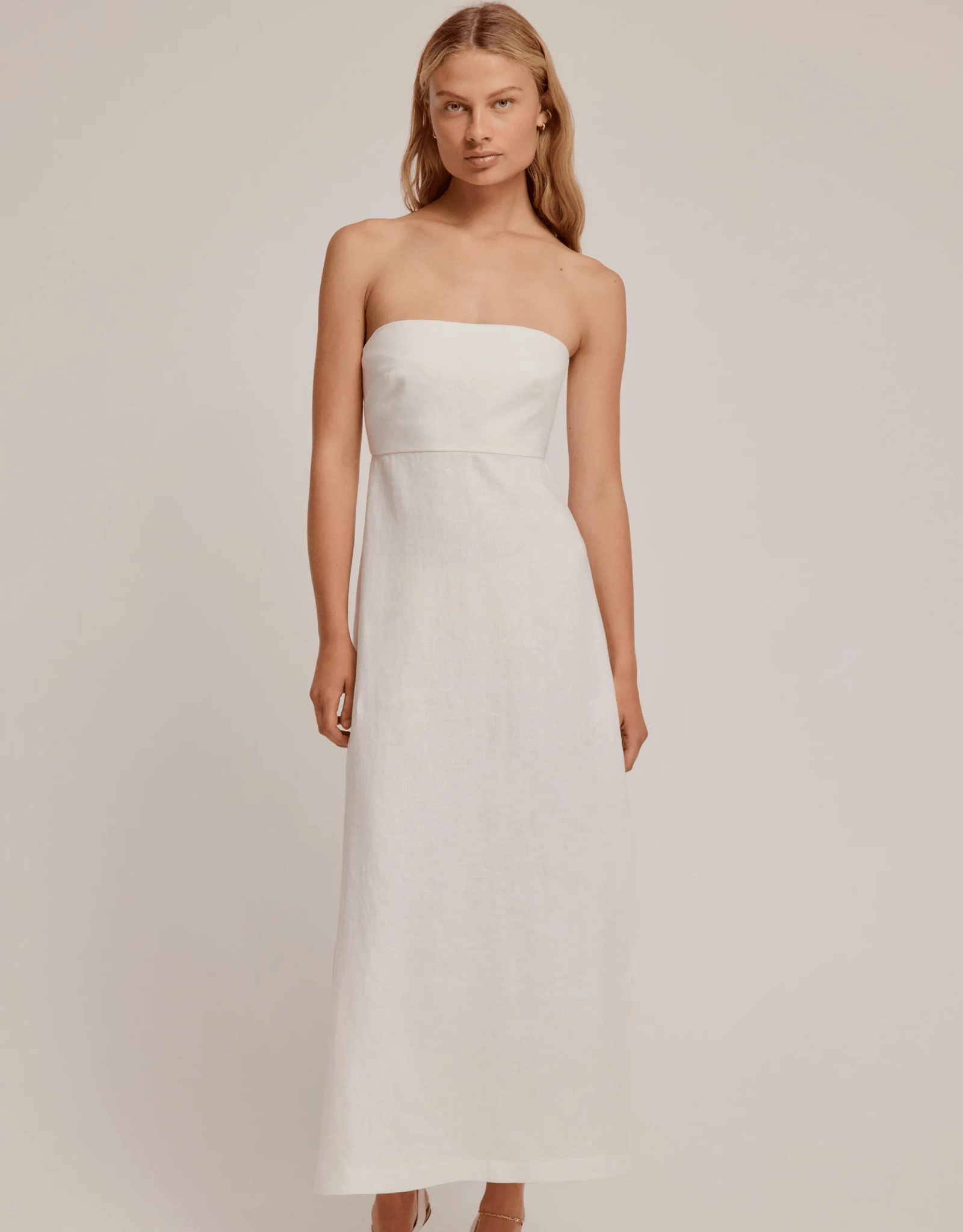 Linen Strapless Midi Dress - Venroy - The Curate Club