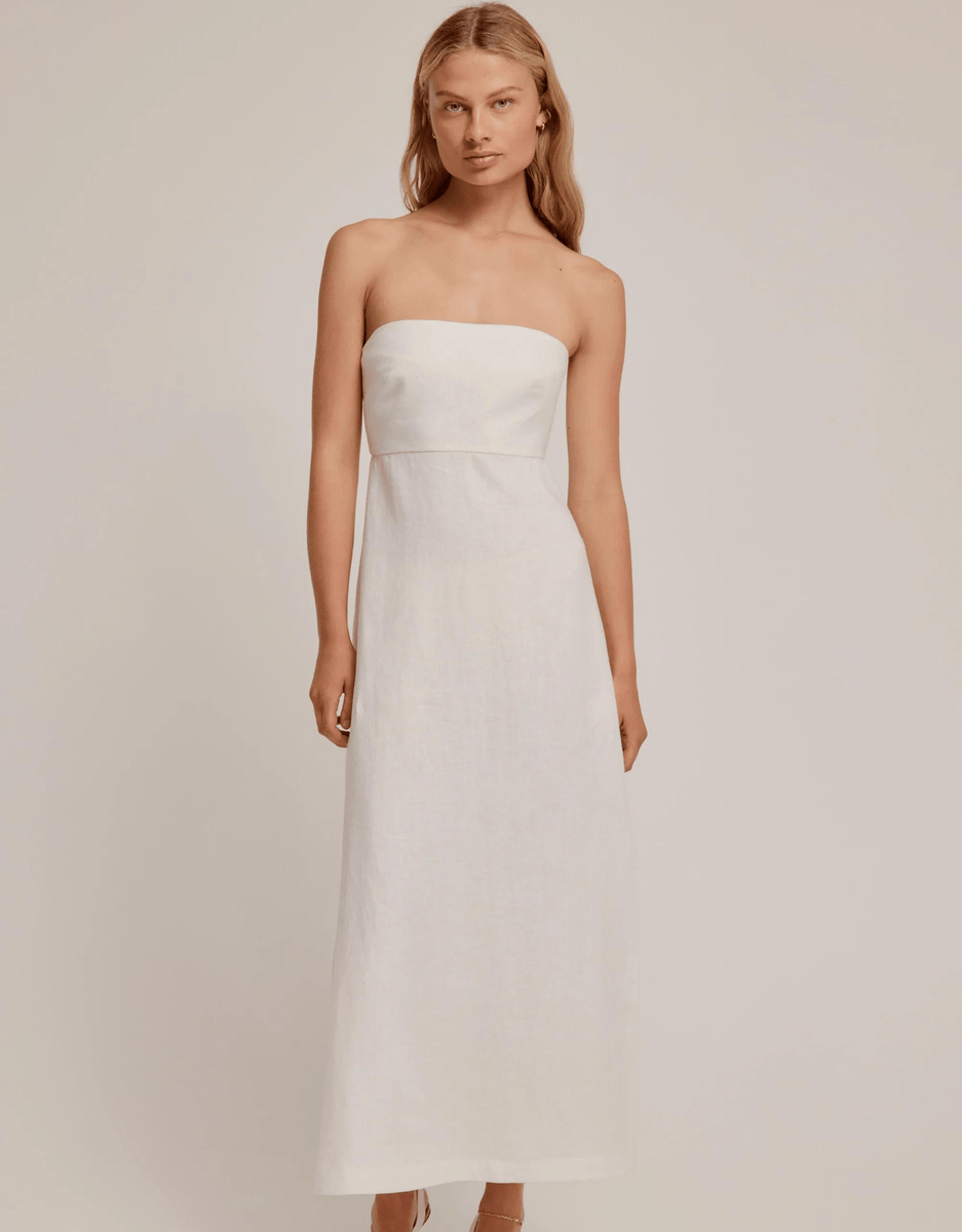 Hire Linen Strapless Midi Dress - Size XS