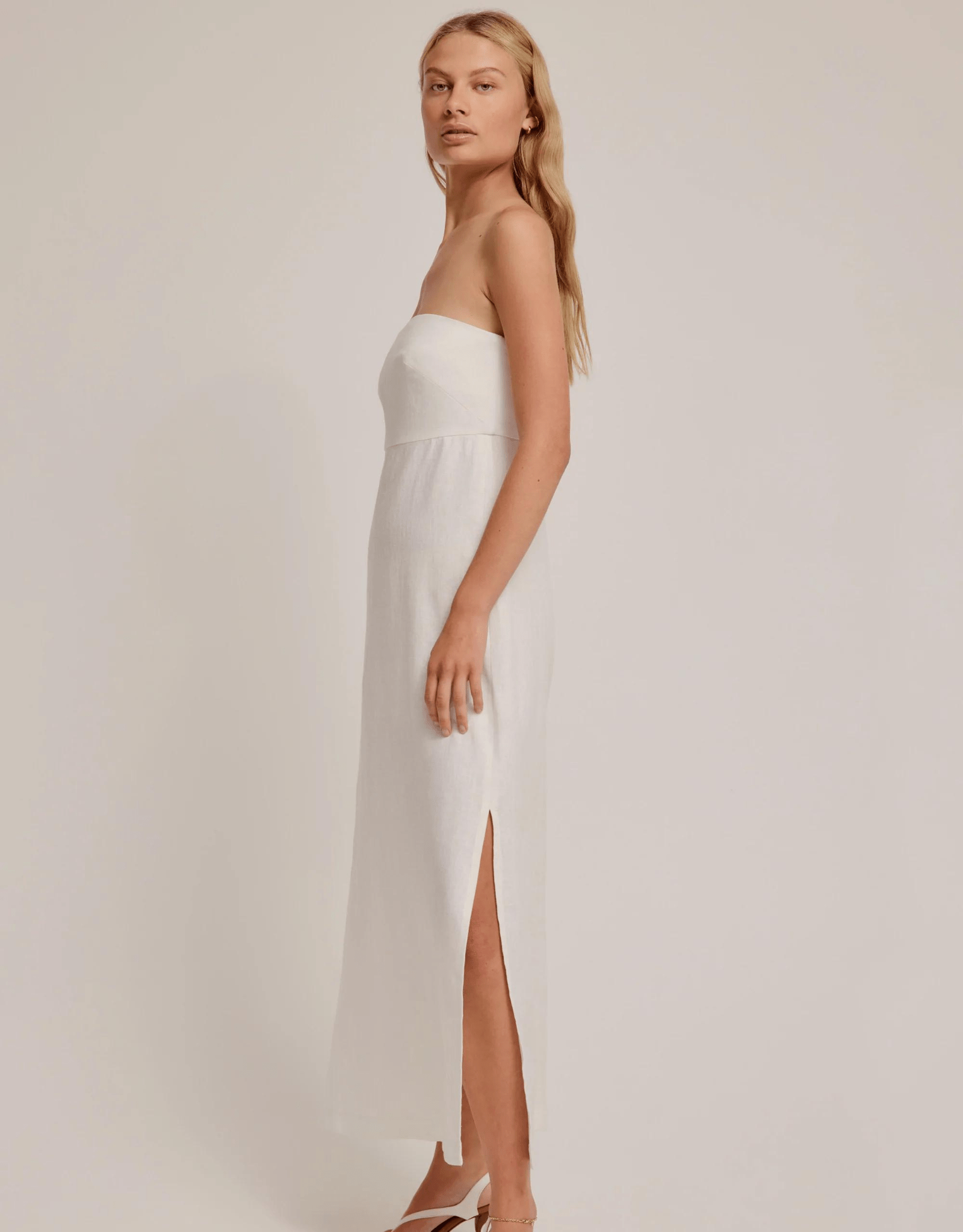 Linen Strapless Midi Dress - Venroy - The Curate Club